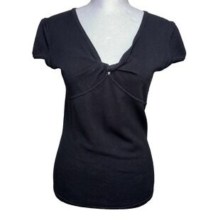 Questions by Say What‎ Black Ribbed Top M Twist Front V-Neck Y2K Grunge Coquette